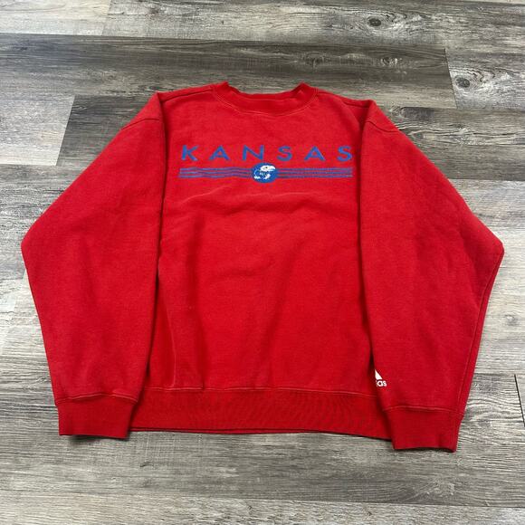 Vintage Y2K Adidas University Of Kansas Jayhawks Red Mens M Crewneck Sweatshirt - Picture 2 of 10